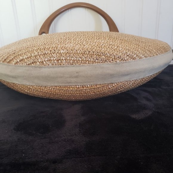 Pier Giorgio Womens Bag Straw Wood Handles Rhinestone Crescent Zip Closure Italy - Picture 9 of 10